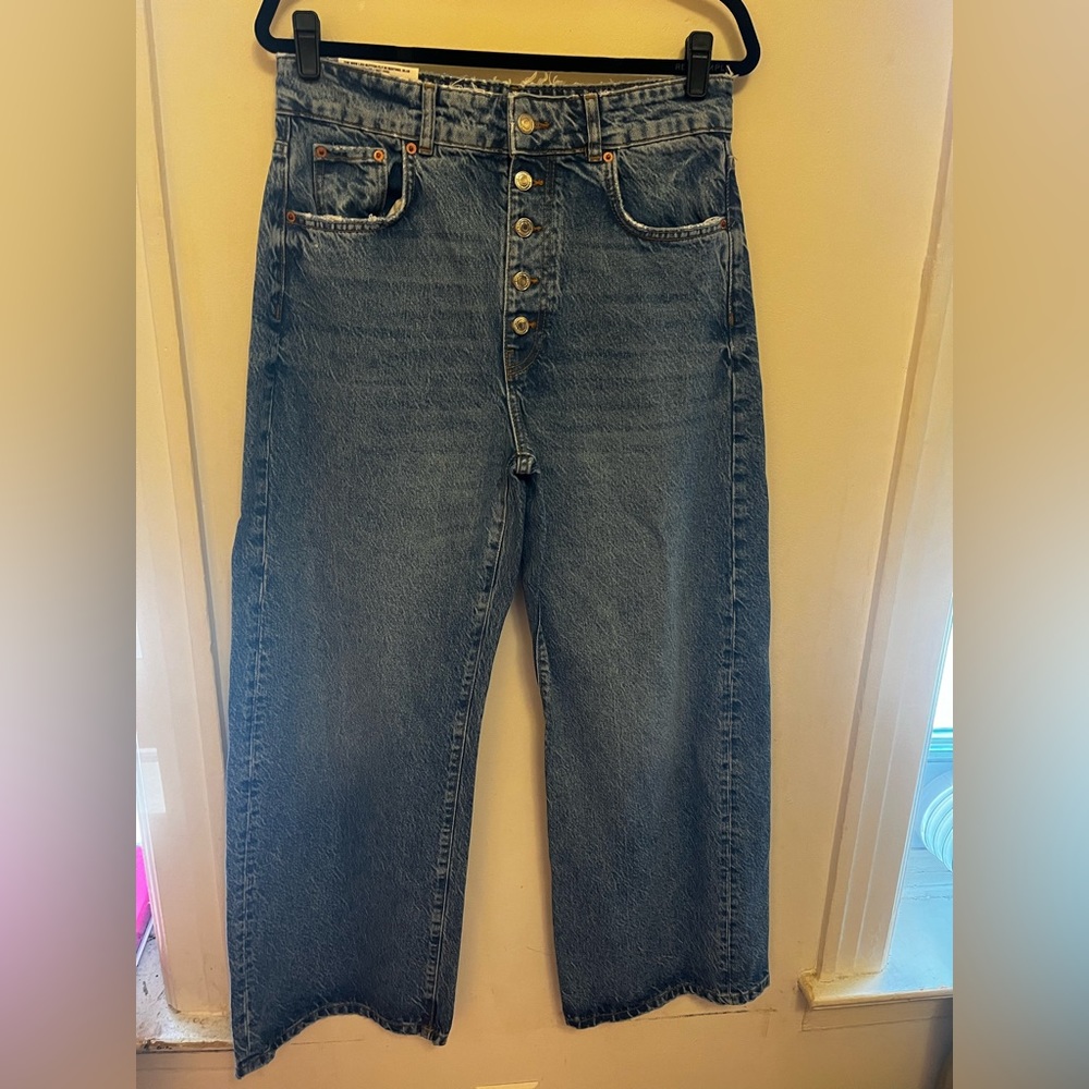 NWT Zara Premium The Wide Leg Jean in Sentinel Blue Size 8 slim fit/high rise